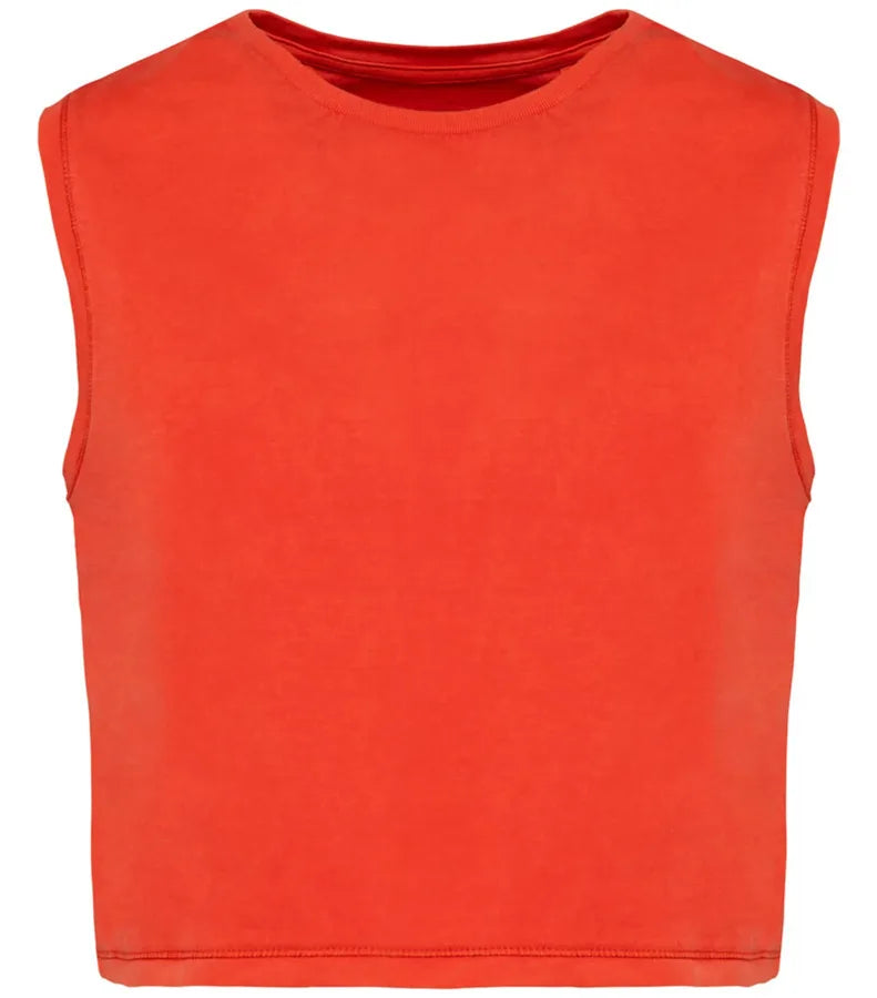 Ladies faded cropped sleeveless t-shirt WashedPaprika