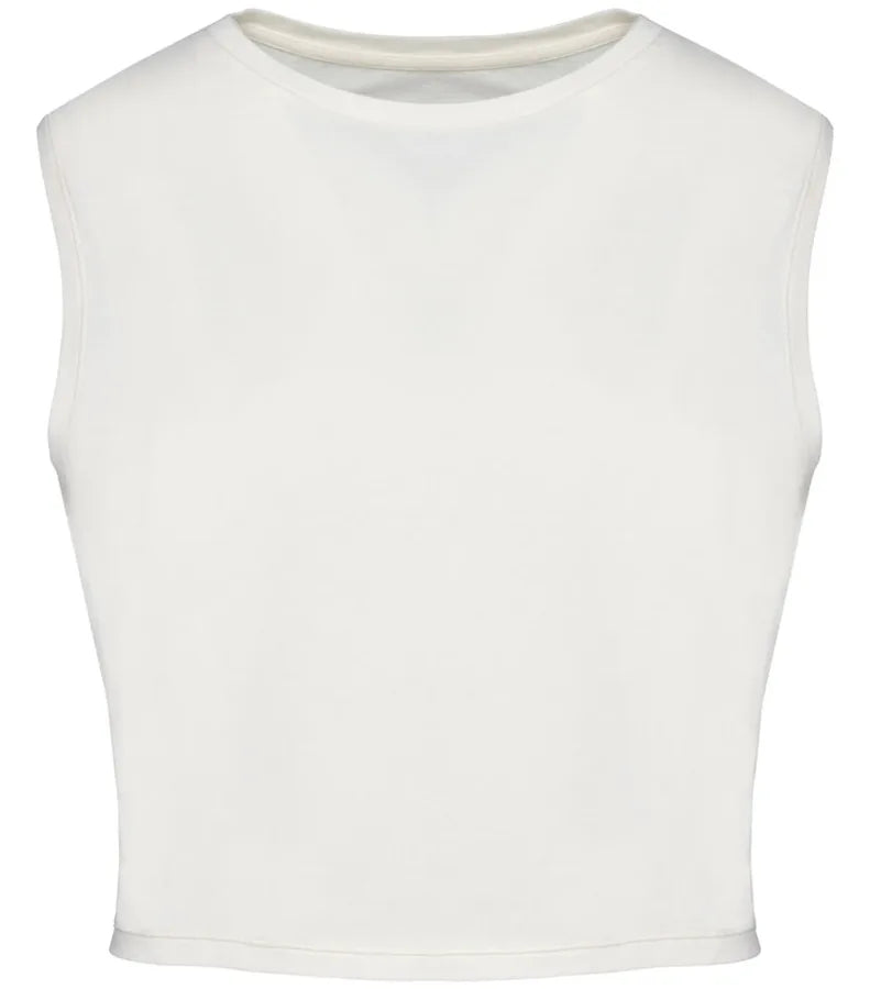 Ladies faded cropped sleeveless t-shirt WashedIvory