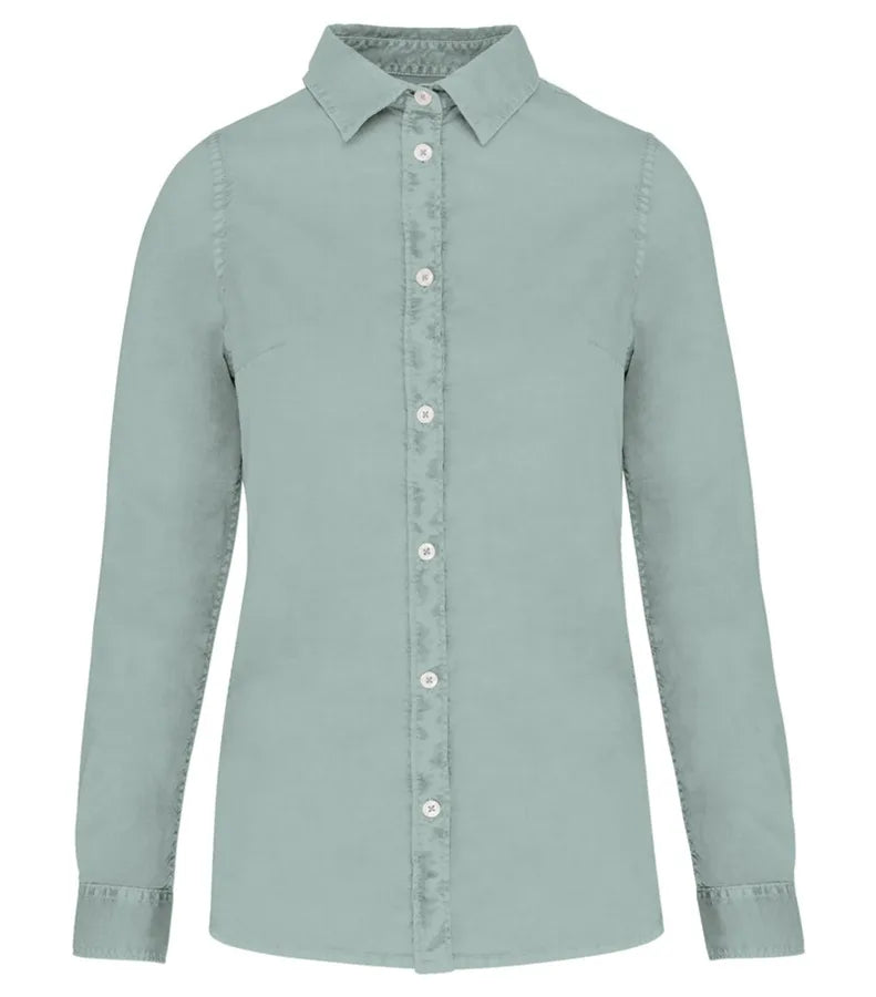 Ladies washed shirt WashedJadeGreen