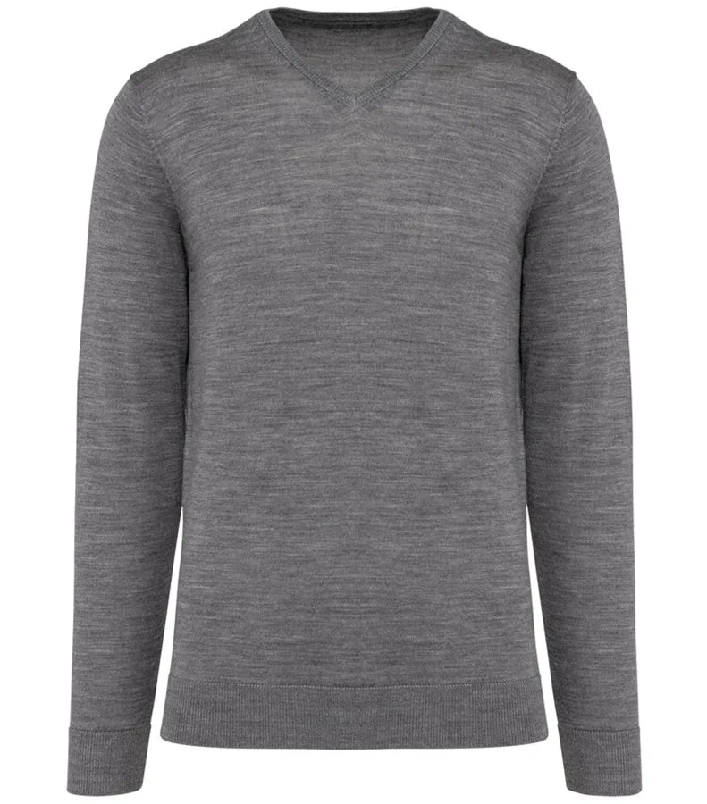 Men's V-Neck Merino Jumper GreyHeather