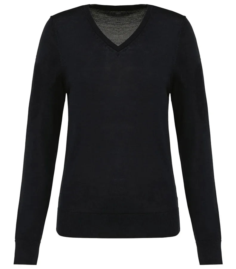 Ladies' V-neck Merino Jumper Black