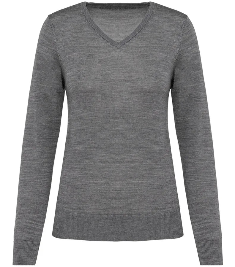 Ladies' V-neck Merino Jumper GreyHeather