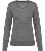 Ladies' V-neck Merino Jumper GreyHeather