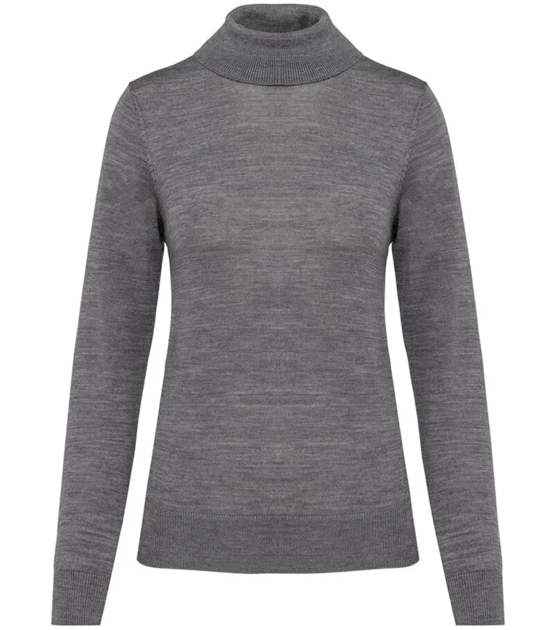 Ladies' Roll-Neck Merino Jumper GreyHeather
