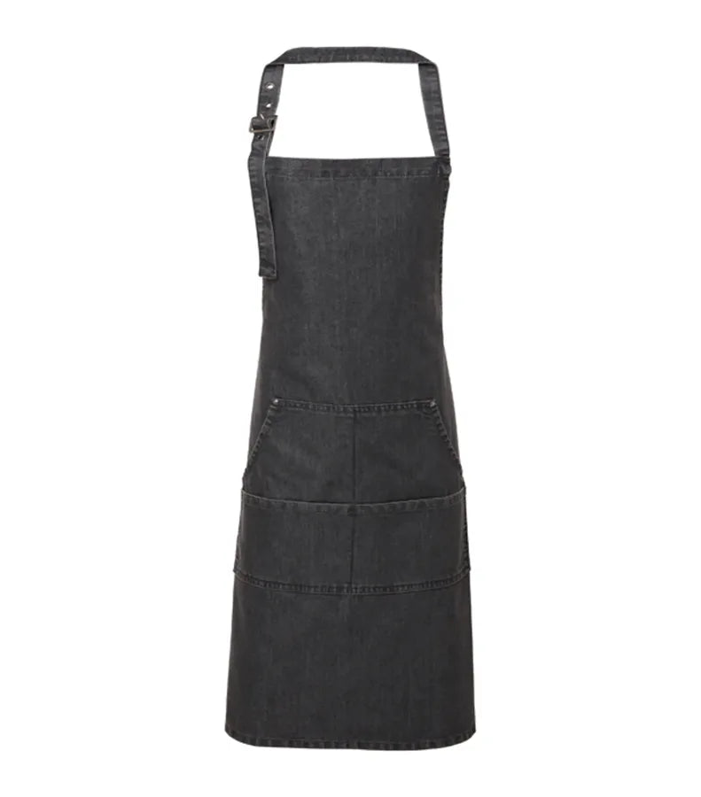 Jeans stitch bib apron BlackDenim