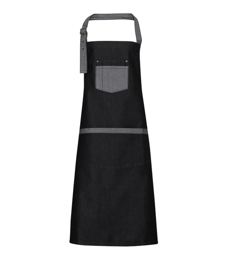 Domain contrast denim bib apron BlackDenim