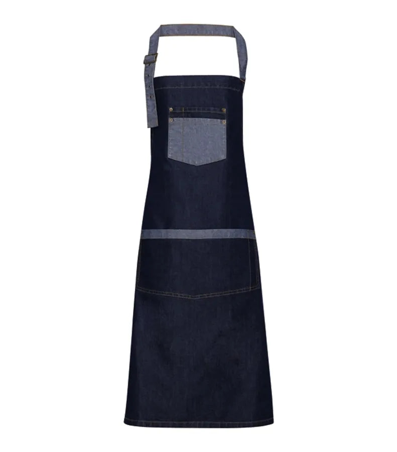 Domain contrast denim bib apron IndigoDenim