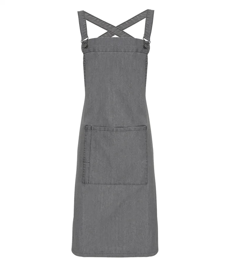 Cross Back Barista Bib Apron GreyDenim