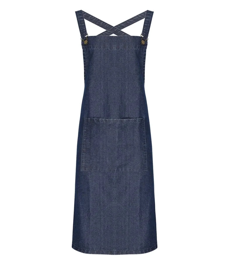 Cross Back Barista Bib Apron IndigoDenim