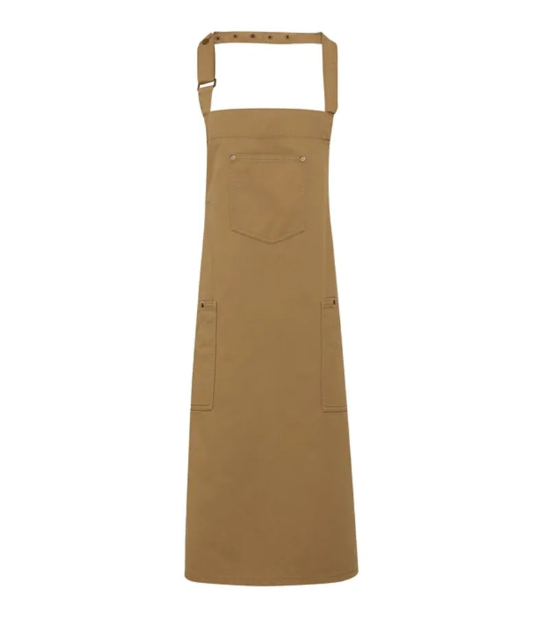 Chino cotton bib apron Khaki