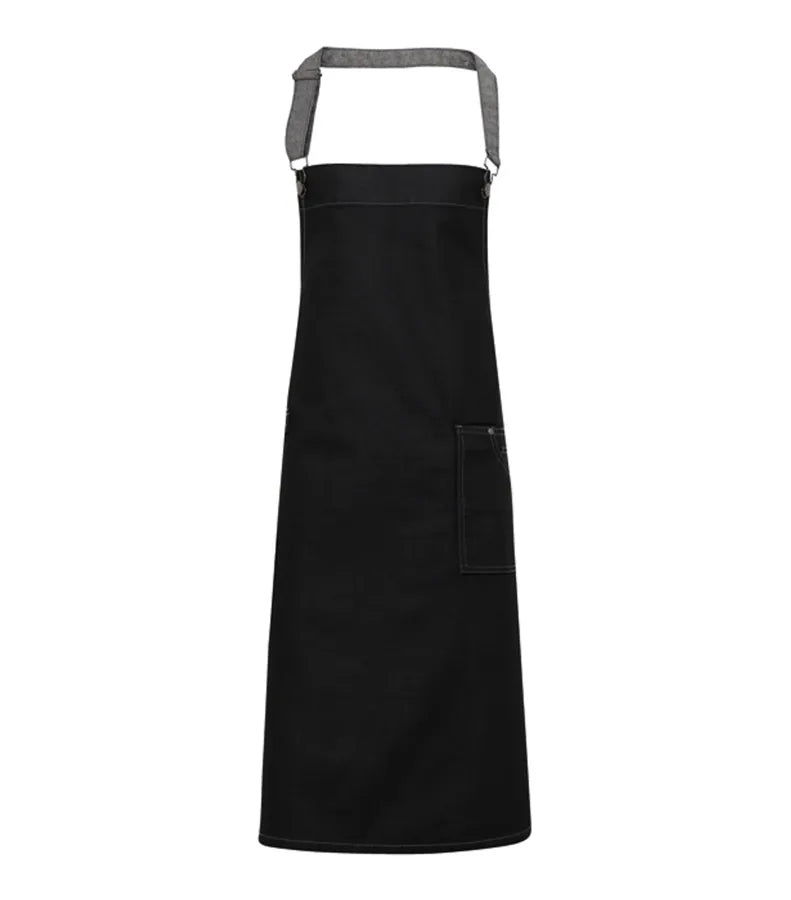 District waxed-look denim bib apron BlackDenim