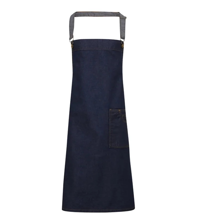 District waxed-look denim bib apron IndigoDenim
