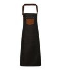 Division waxed-look denim bib apron Black/TanDenim