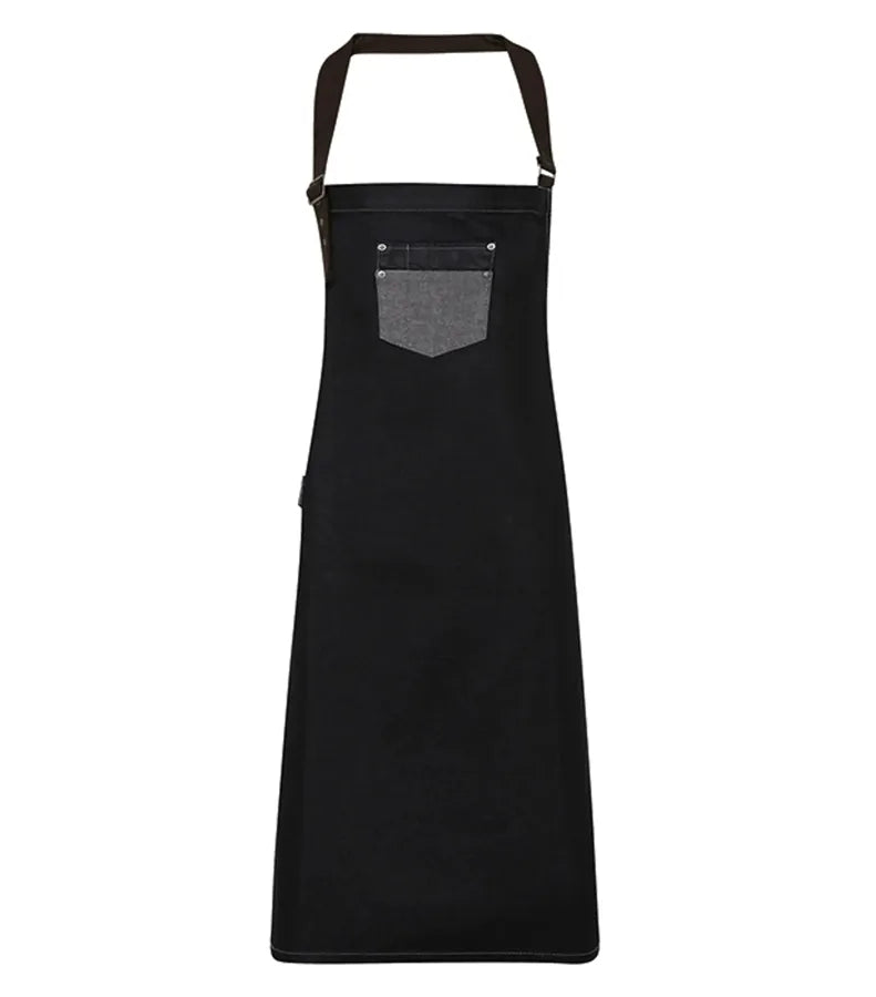 Division waxed-look denim bib apron BlackDenim