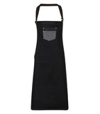 Division waxed-look denim bib apron BlackDenim