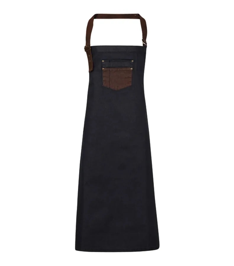 Division waxed-look denim bib apron IndigoDenim