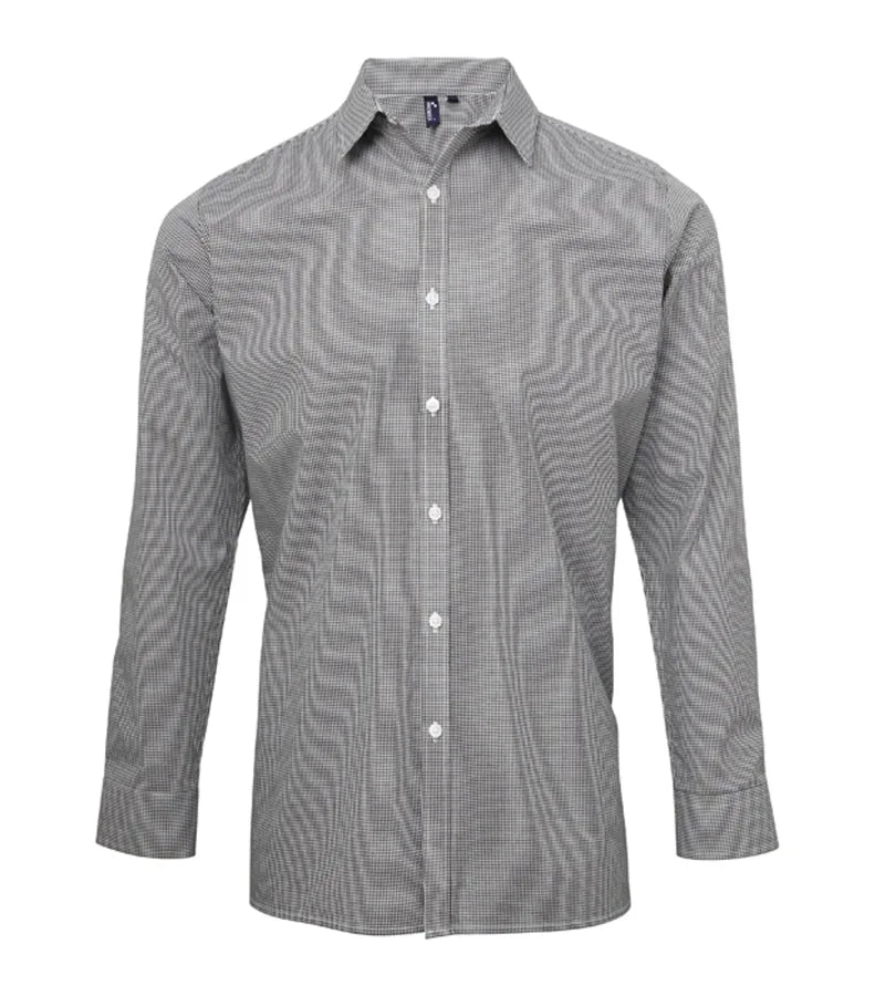 Microcheck (Gingham) long sleeve cotton shirt Black/White