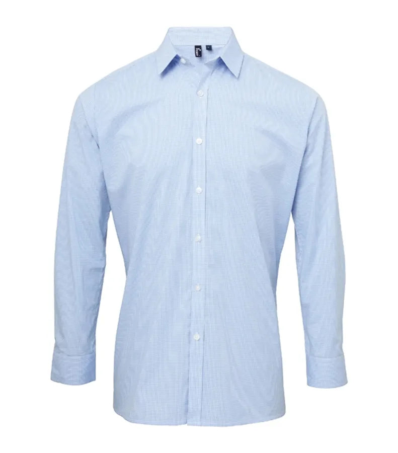 Microcheck (Gingham) long sleeve cotton shirt LightBlue/White