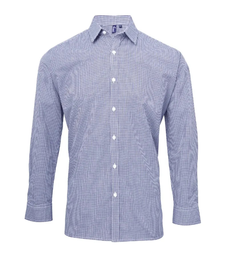 Microcheck (Gingham) long sleeve cotton shirt Navy/White
