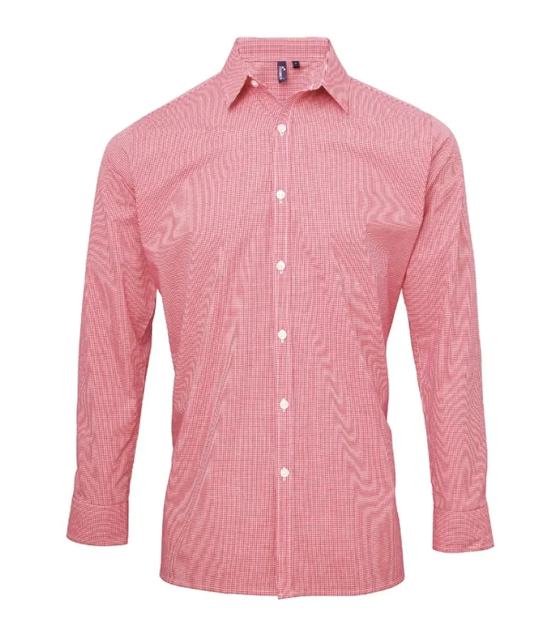 Microcheck (Gingham) long sleeve cotton shirt Red/White