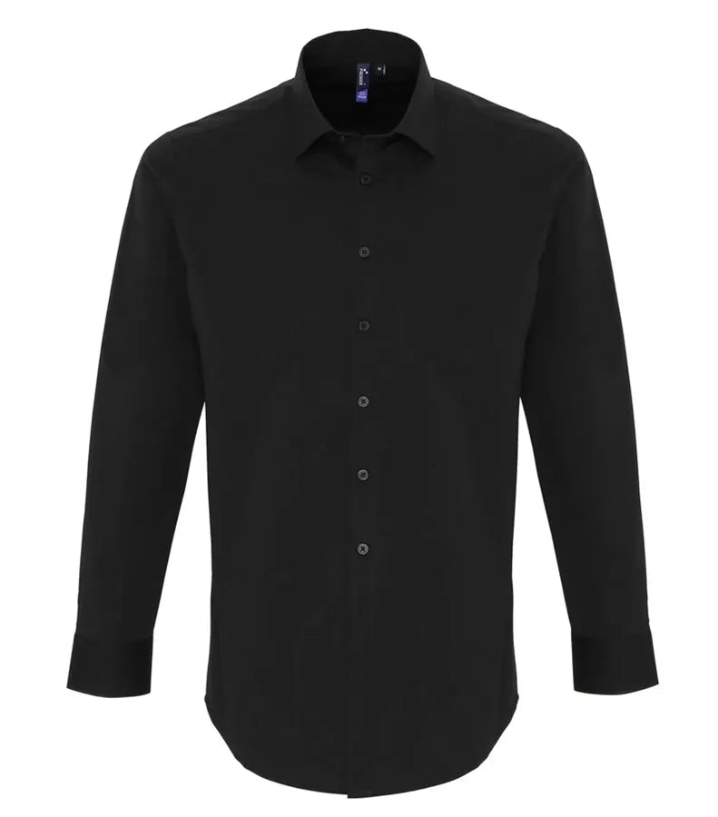 Men's Stretch Fit Cotton Poplin Long Sleeve Shirt Black