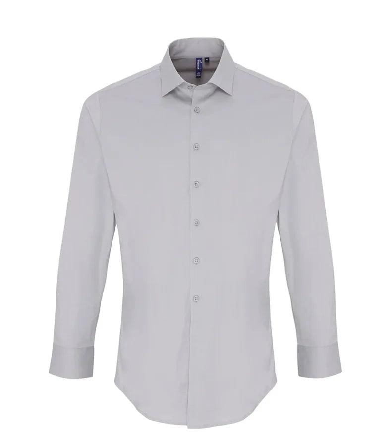Men's Stretch Fit Cotton Poplin Long Sleeve Shirt Silver