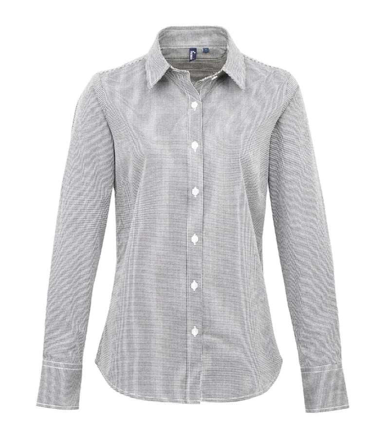 Women's Microcheck (Gingham) LS Cotton Shirt Black/White