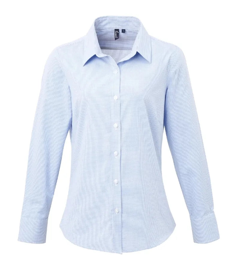 Women's Microcheck (Gingham) LS Cotton Shirt LightBlue/White