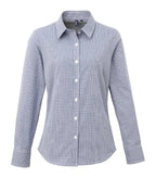 Women's Microcheck (Gingham) LS Cotton Shirt Navy/White