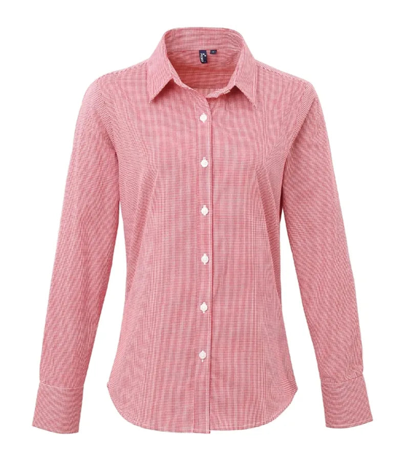Women's Microcheck (Gingham) LS Cotton Shirt Red/White