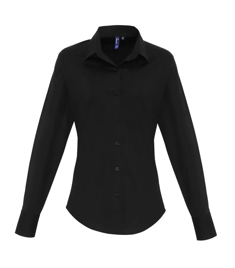 Women's Stretch Fit Cotton Poplin Long Sleeve Shirt Black