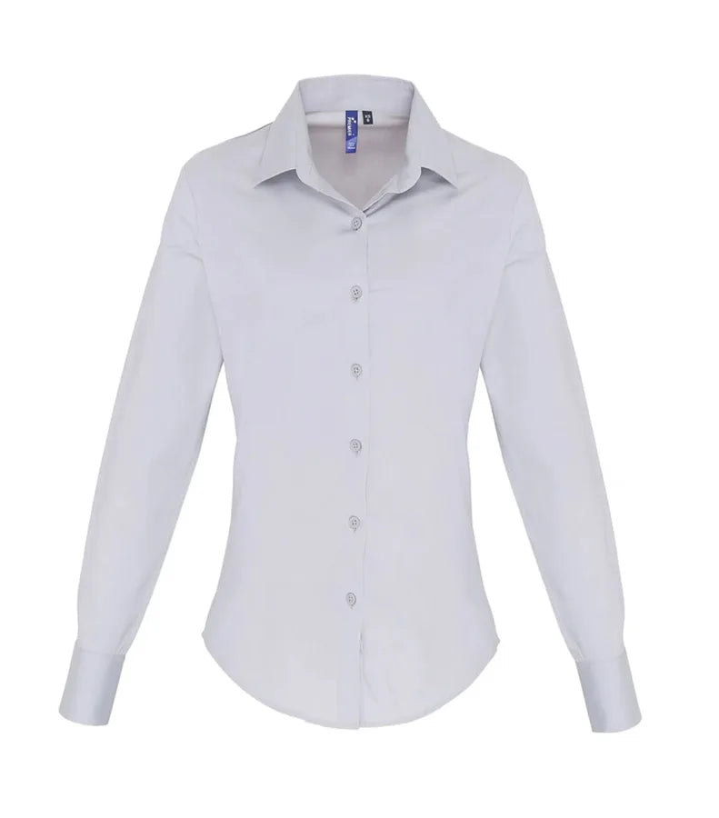Women's Stretch Fit Cotton Poplin Long Sleeve Shirt Silver