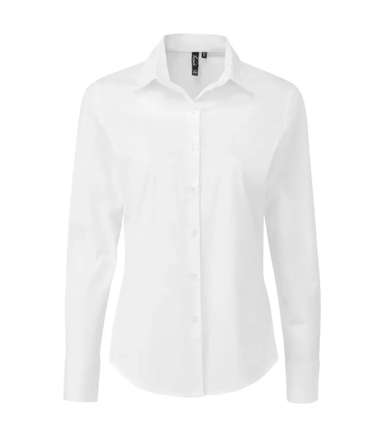 Women's Stretch Fit Cotton Poplin Long Sleeve Shirt White