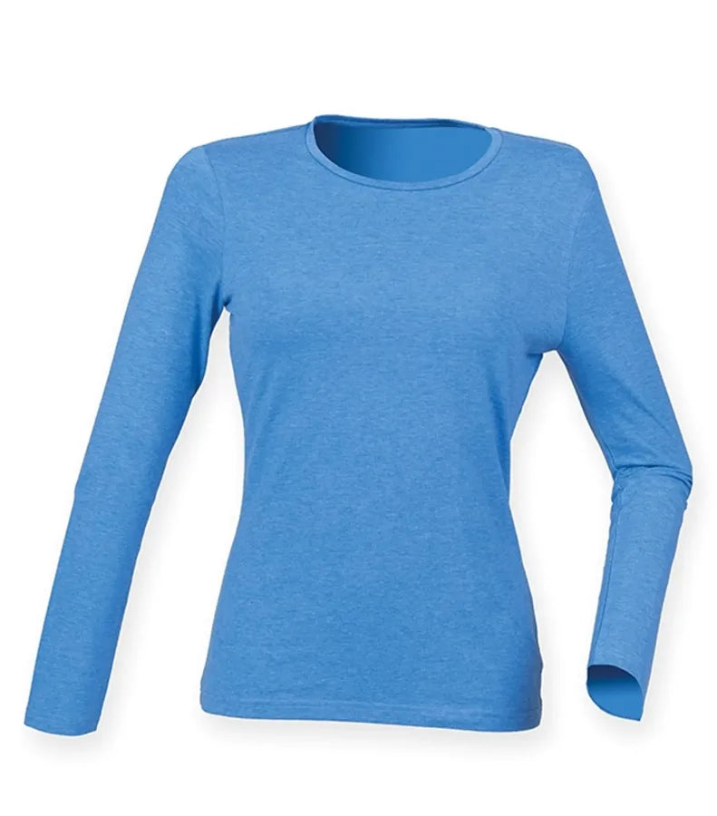 Ladies` Feel Good Long Sleeved Stretch T HeatherBlue