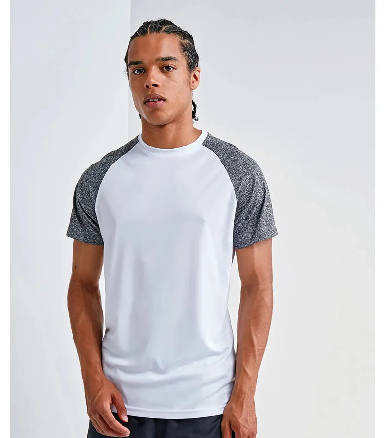 Mens TriDri ® Contrast Sleeve Performance Tshirt Navy/Blu.Melange