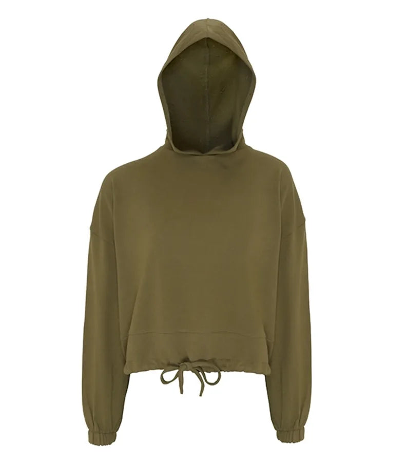 Womens Cropped Oversize Hoodie Olive