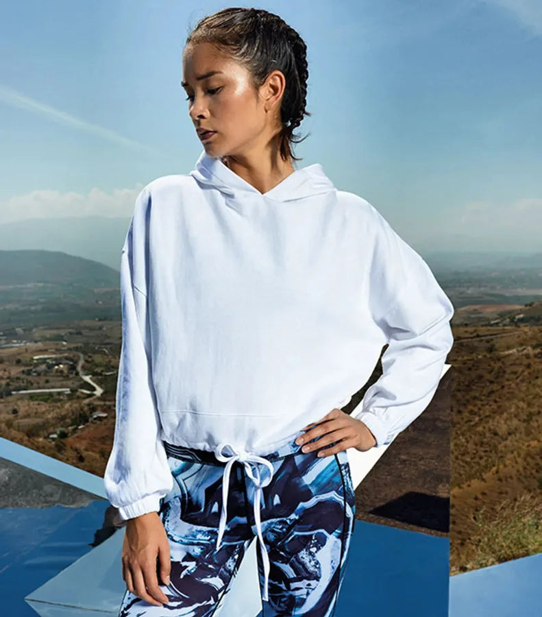 Womens Cropped Oversize Hoodie Stone
