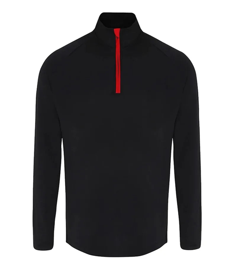 Mens TriDri® long Sleeve Performance 1/4 Zip Black/Red