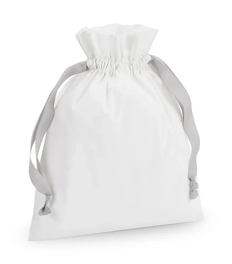 Cotton Gift Bag with Ribbon Drawstring SoftWhite/LightGrey