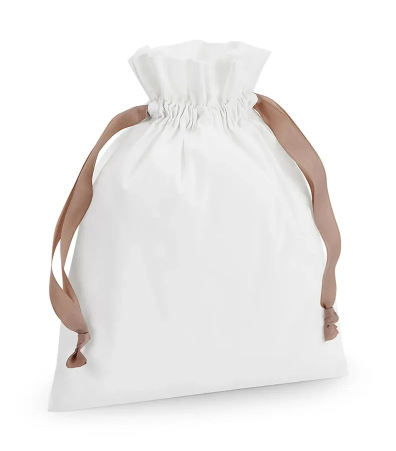 Cotton Gift Bag with Ribbon Drawstring SoftWhite/RoseGold