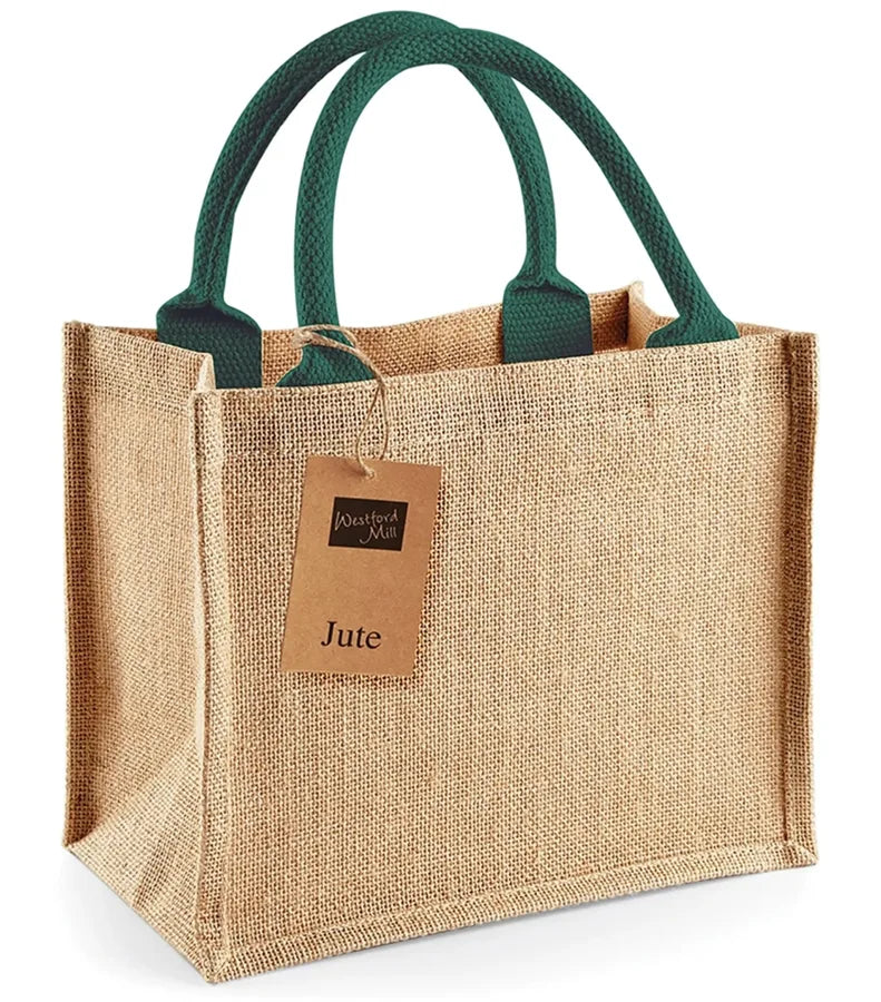Jute Mini Gift Bag Natural/ForestGreen