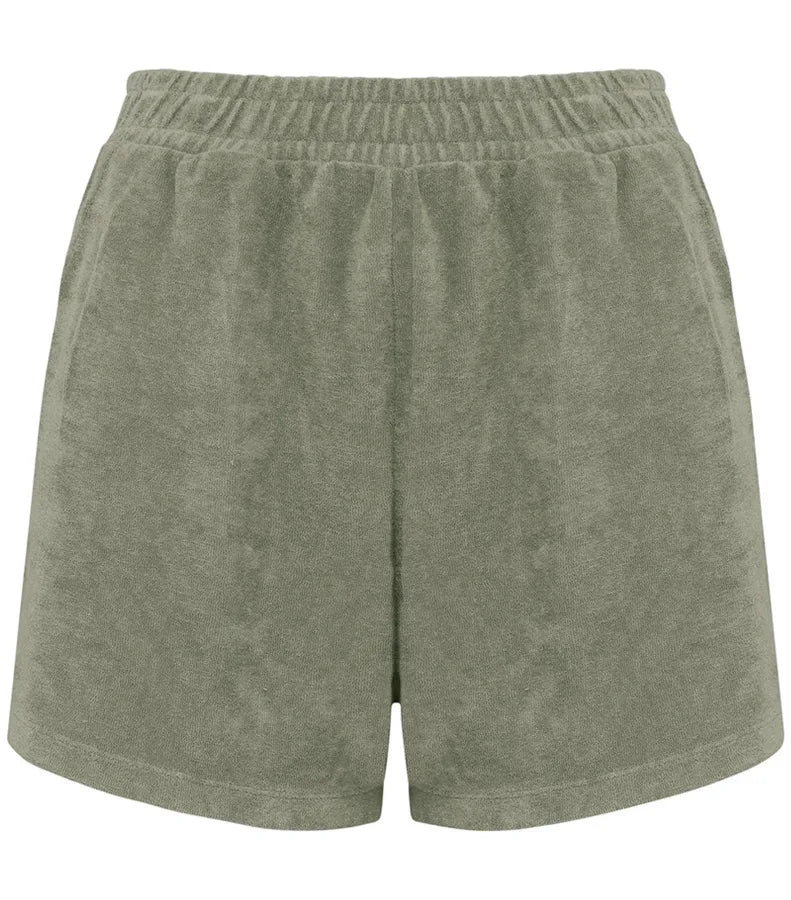 Ladies Terry Towel shorts AlmondGreen