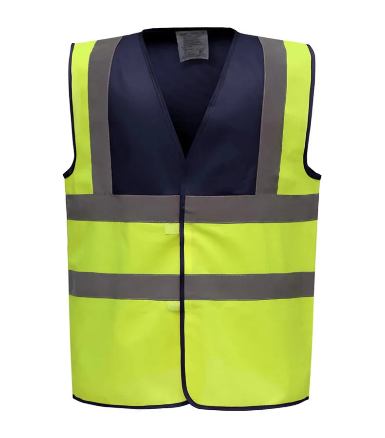 Hi vis 2 band and braces waistcoat NavyYoke/Yellow