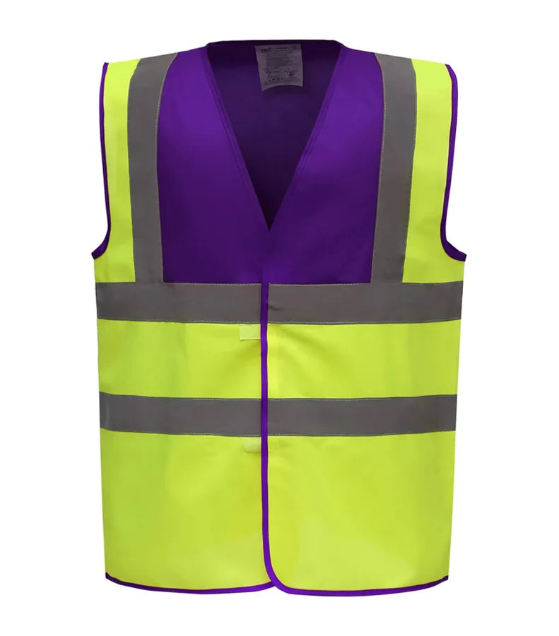 Hi vis 2 band and braces waistcoat PurpleYoke/Yellow