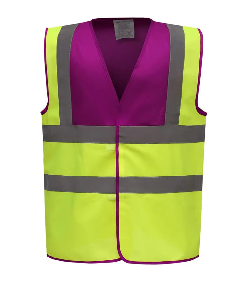 Hi vis 2 band and braces waistcoat RaspberryYoke/Yellow