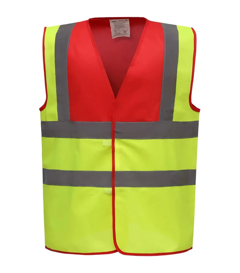 Hi vis 2 band and braces waistcoat RedYoke/Yellow