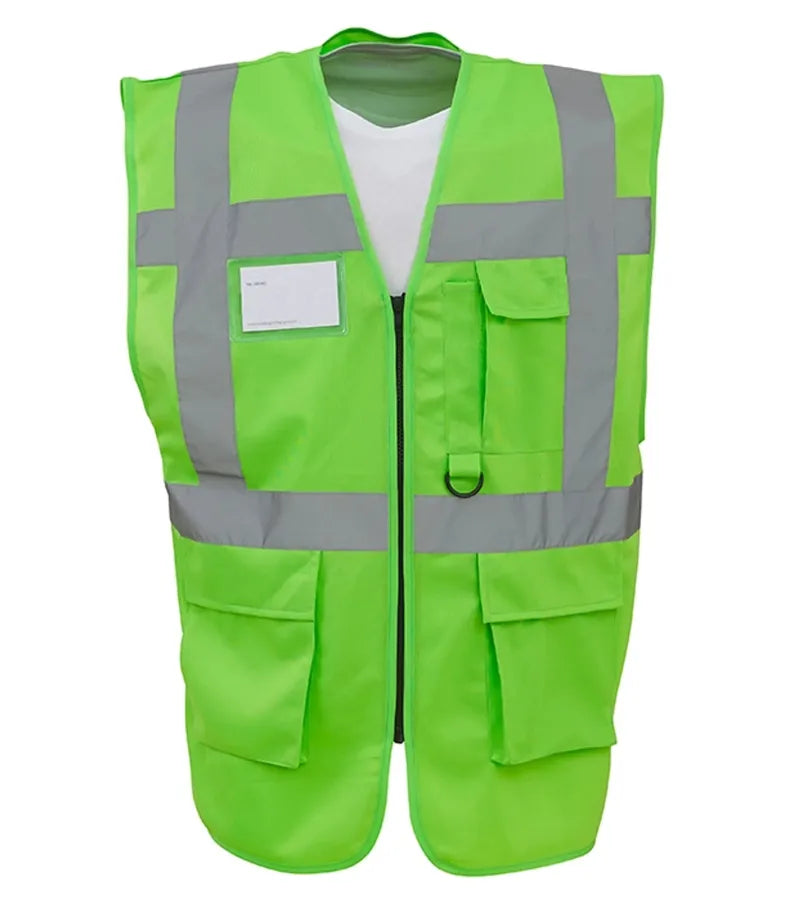 Multi-functional executive hi vis waistcoat Lime