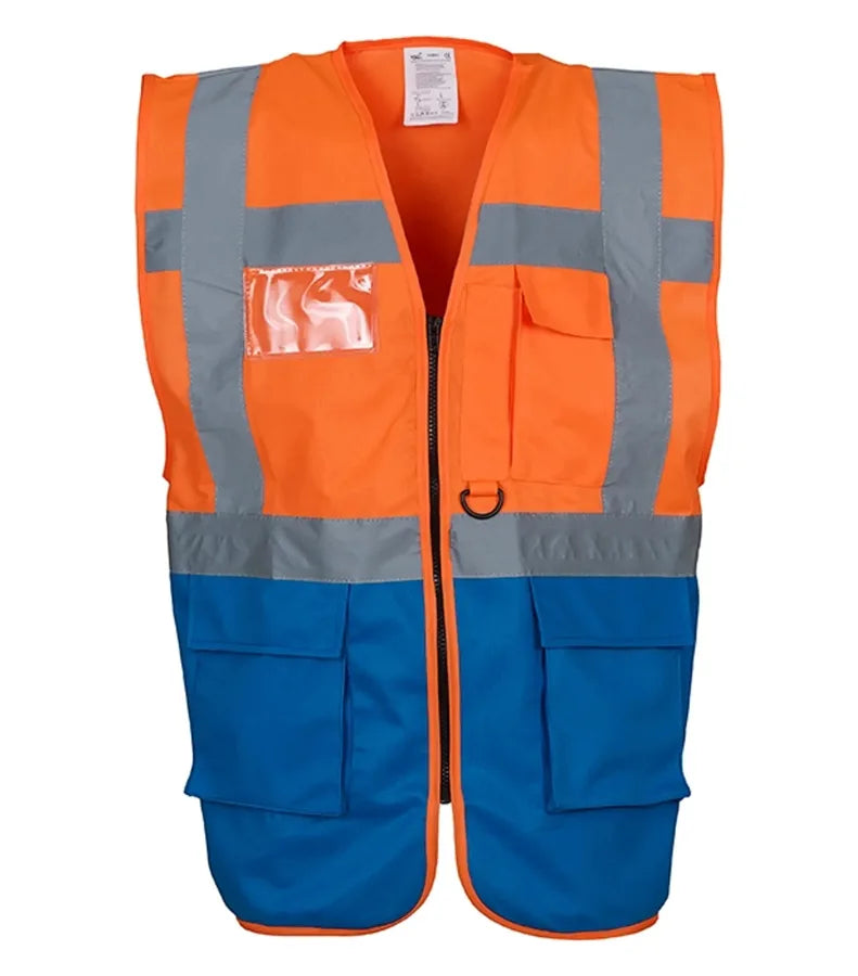 Multi-functional executive hi vis waistcoat Orange/RoyalBlue