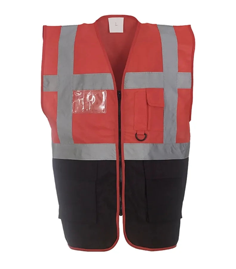 Multi-functional executive hi vis waistcoat Red/Black