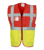 Multi-functional executive hi vis waistcoat Red/Yellow